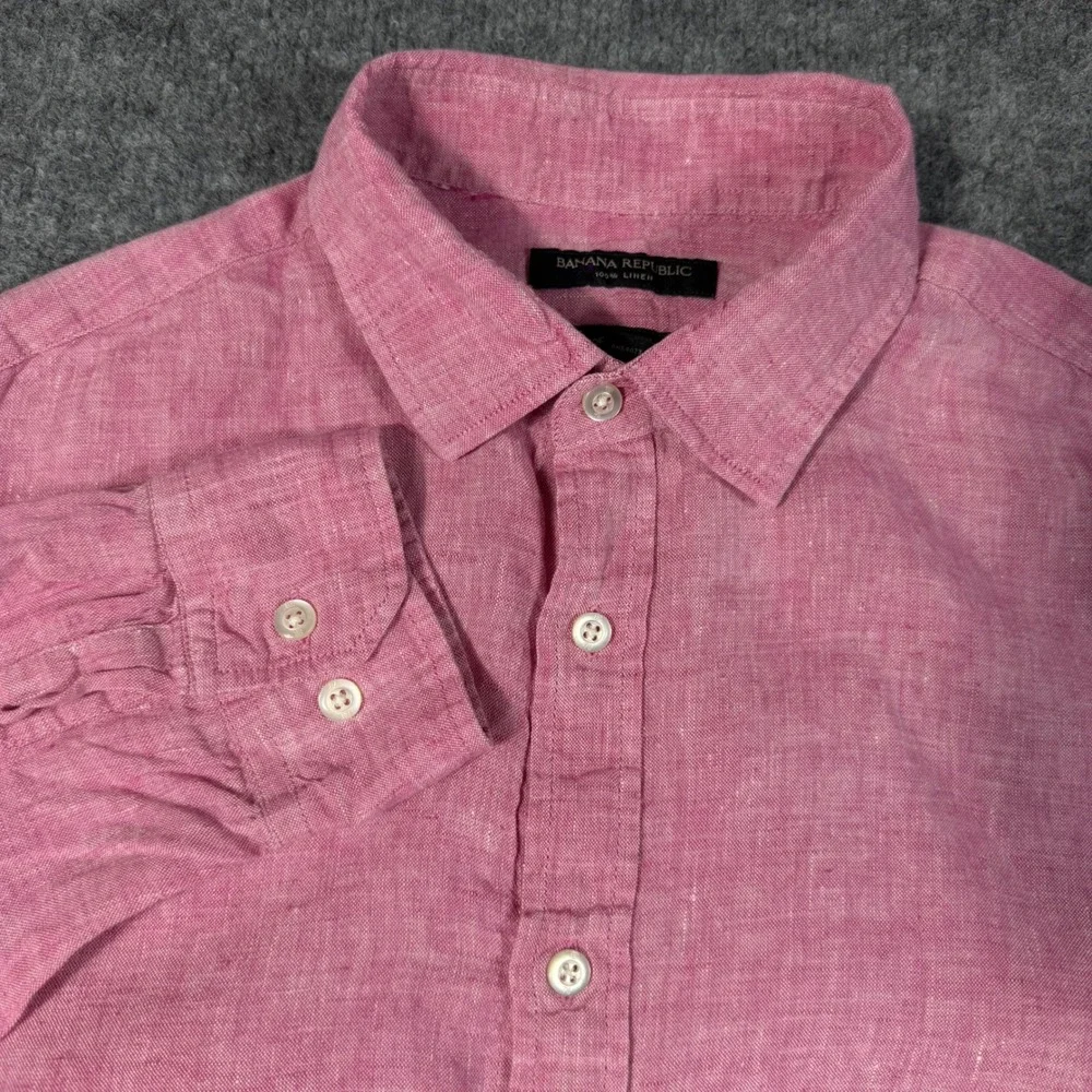 Banana Republic Shirt Camden Standard Fit Mens M Pink 100% Linen Long Sleeve EUC